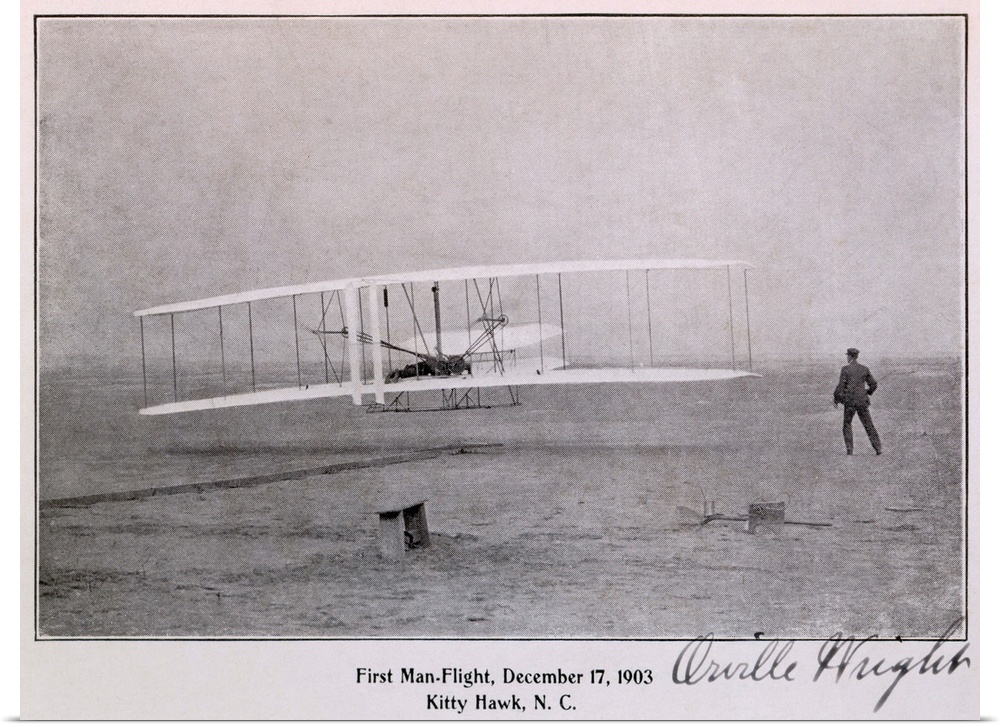 Wright Brothers Flight at Kitty Hawk Vintage Photograph