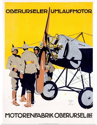 WWI Airplane, Motorenfabrik Oberursel, Vintage Poster