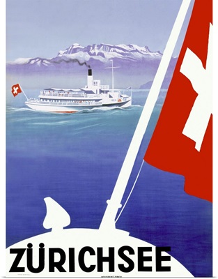 Zurichsee, Lake Geneva, Switzerland, Vintage Poster