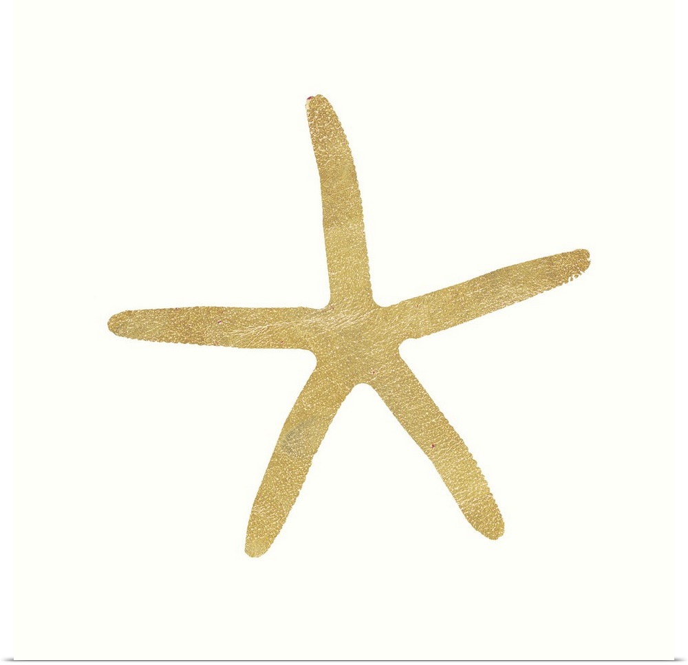 Minimalist artwork of a golden starfish outline on off-white.