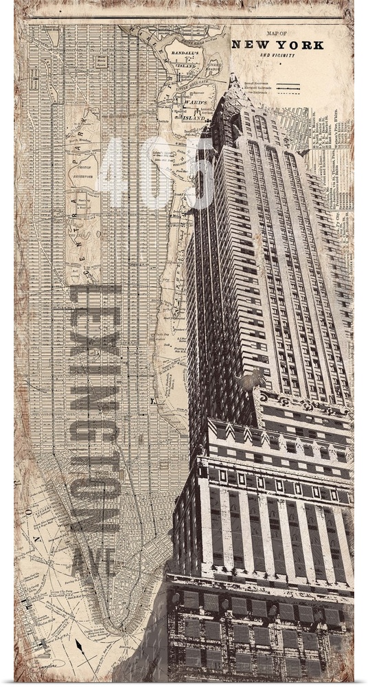 Contemporary art with a New York city theme featuring the iconic Chrysler building.