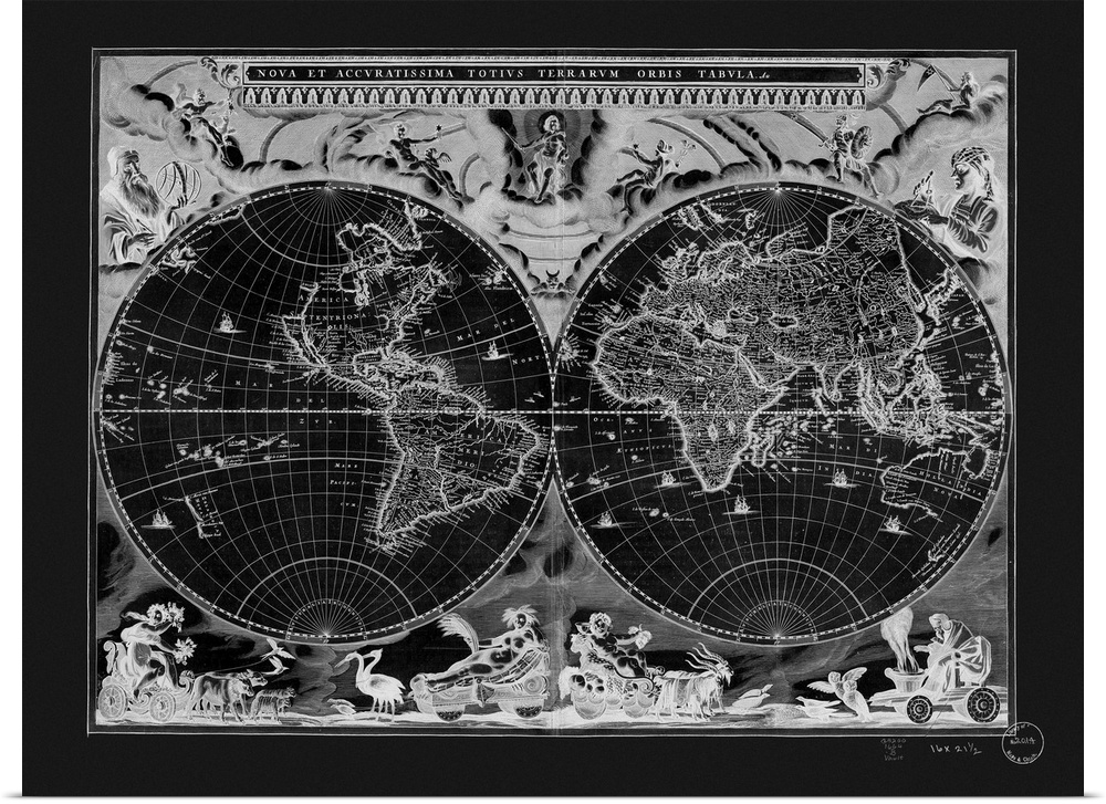 Vintage world map in black and white.