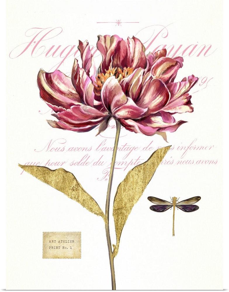 Home decor artwork of a pink flower against a neutral background with script.