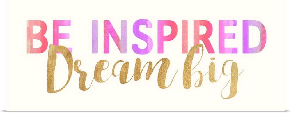 Inspirational typography art in bold pink lettering and gold script.