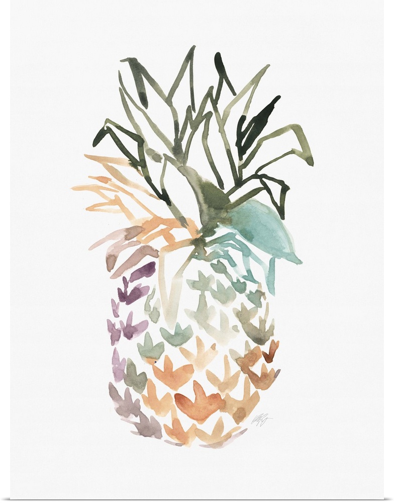 Simple watercolor pineapple illustration on white.