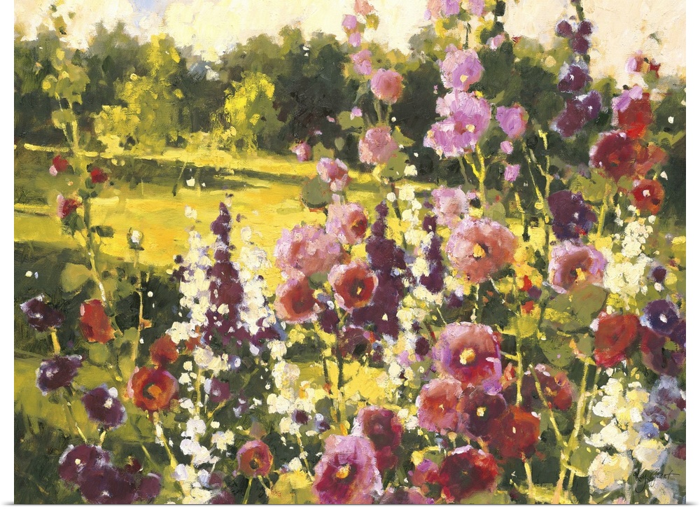 Contemporary painting of a field of wildflowers looking out over a countryside meadow.