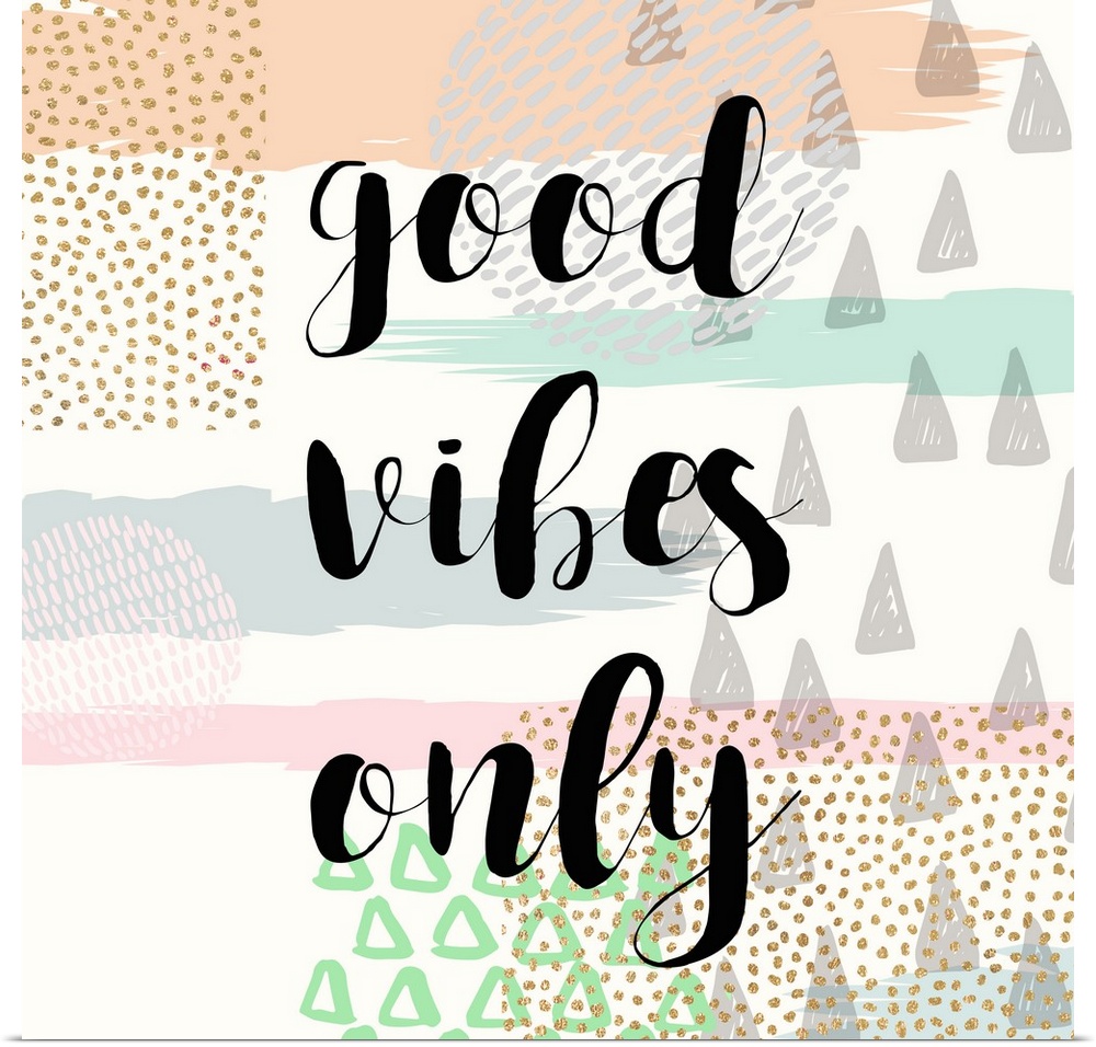 Black handlettered text on a boho background of dots, stripes, and triangular shapes.