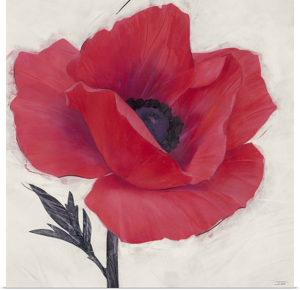 Contemporary home decor painting of a close-up of a red poppy.