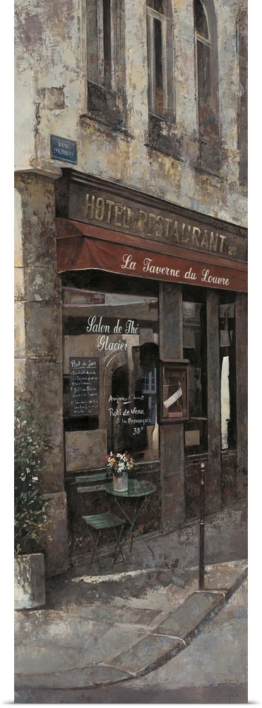 Contemporary painting of a pub and bar storefront downtown in a city.