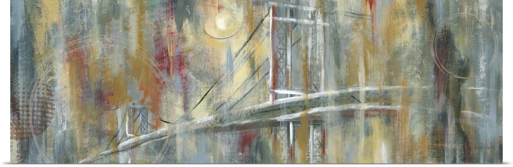 Contemporary painting of a bridge in Manahattan, New York City, under a pale moon.