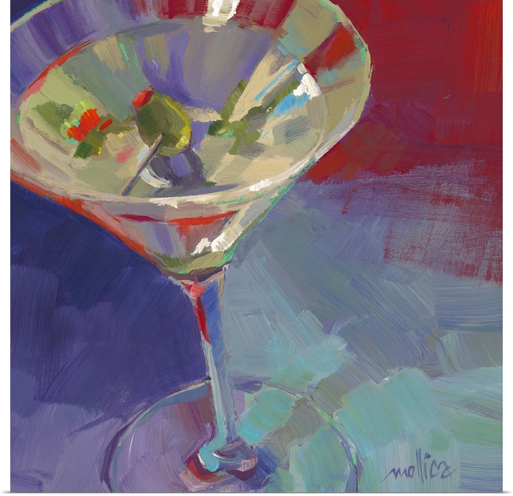 Contemporary painting of a cocktail against a dark blue background.