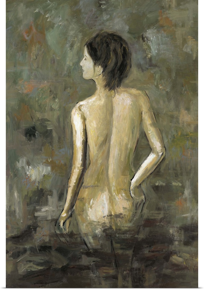 Contemporary artwork of a rear view of a nude woman.