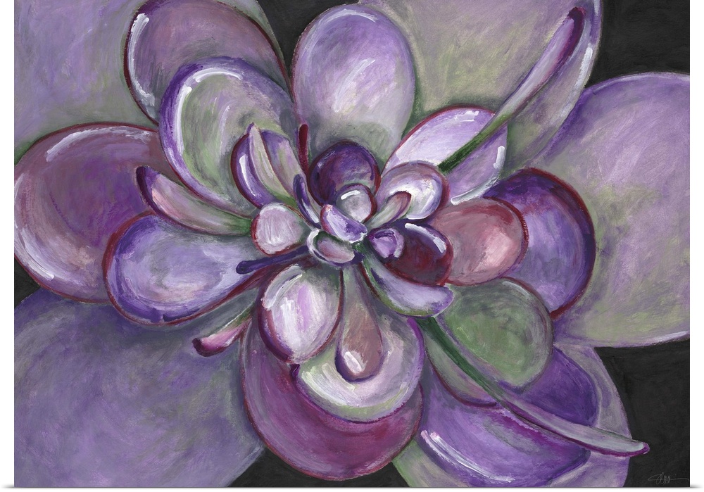 Contemporary home decor artwork of a close-up of a purple succulent.