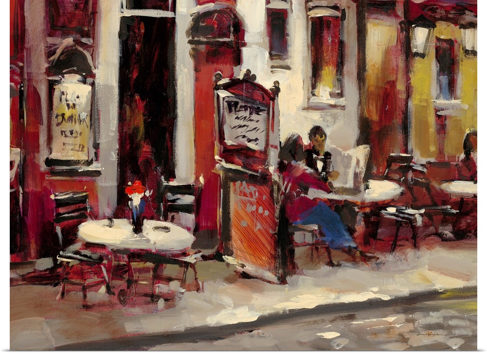 Contemporary painting of a couple sitting outside a cafe.