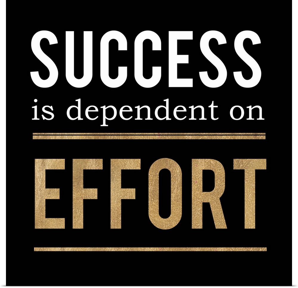 Square office decor with "Success is dependent on Effort" written in white and gold on a black background.