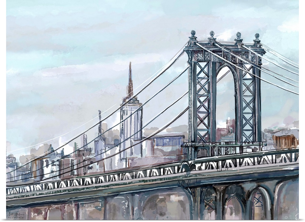 Contemporary home decor artwork of the Manhattan Bridge in New York city.