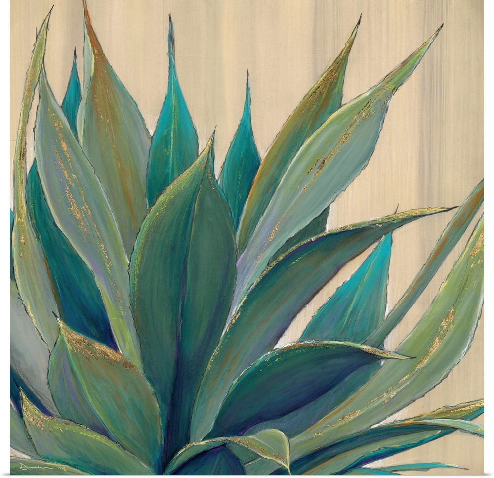 Contemporary home decor artwork of an agave plant against a neutral background.