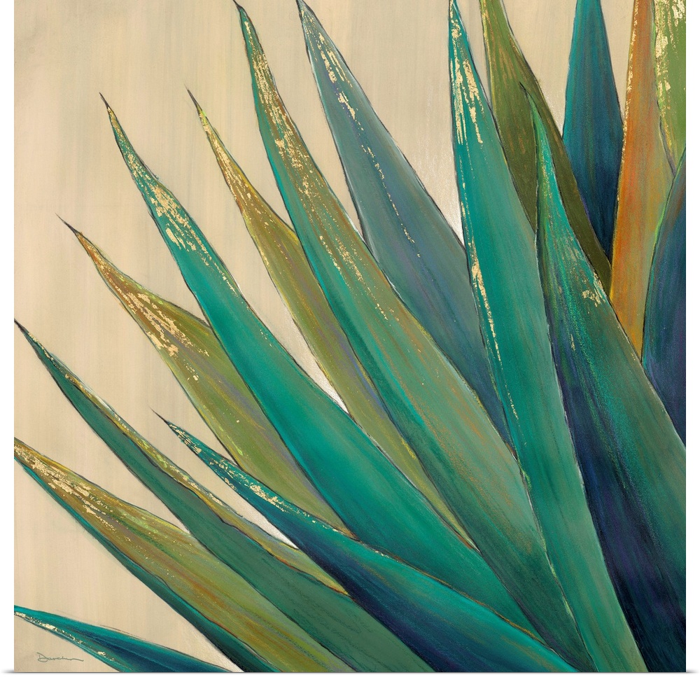 Contemporary home decor artwork of an agave plant against a neutral background.