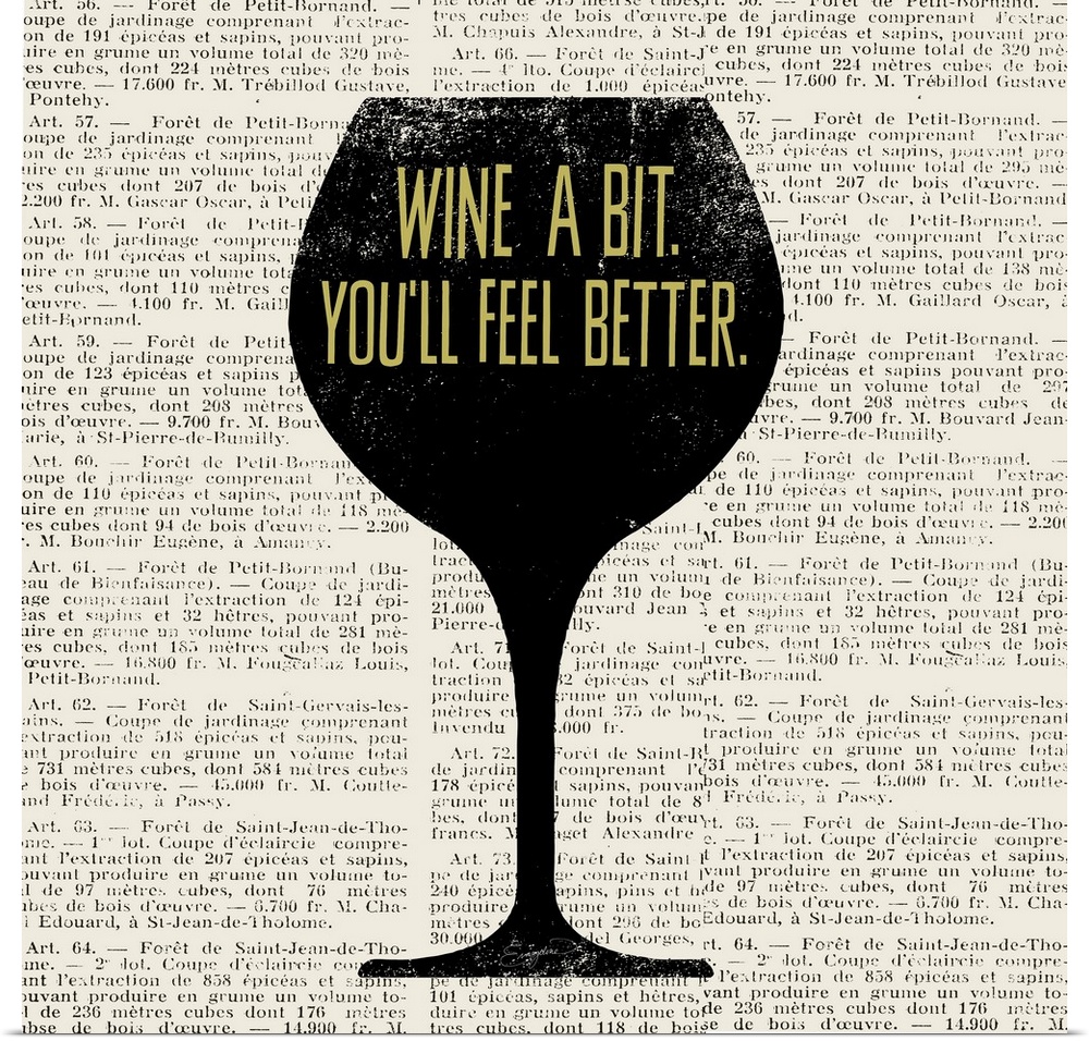 Fun and contemporary wine art using typography and newsprint.