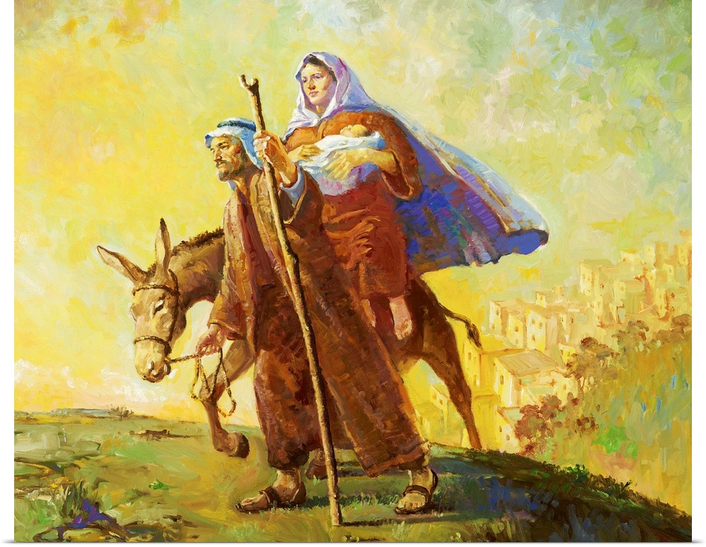 Mary and Joseph, fleeing Egypt with Jesus.