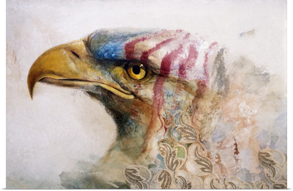 Eagle painted with American flag colors.