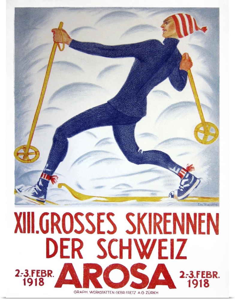 Vintage advertisement for Arosa Skiing.