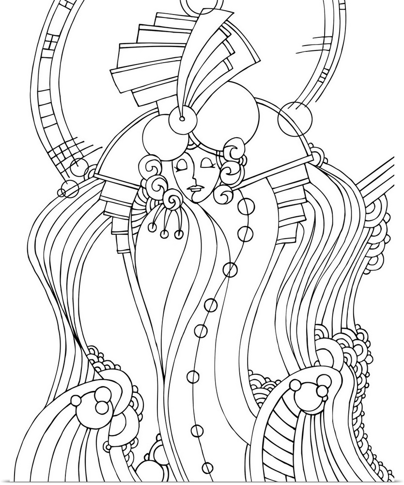 Black and white line art of an Art Deco style design.