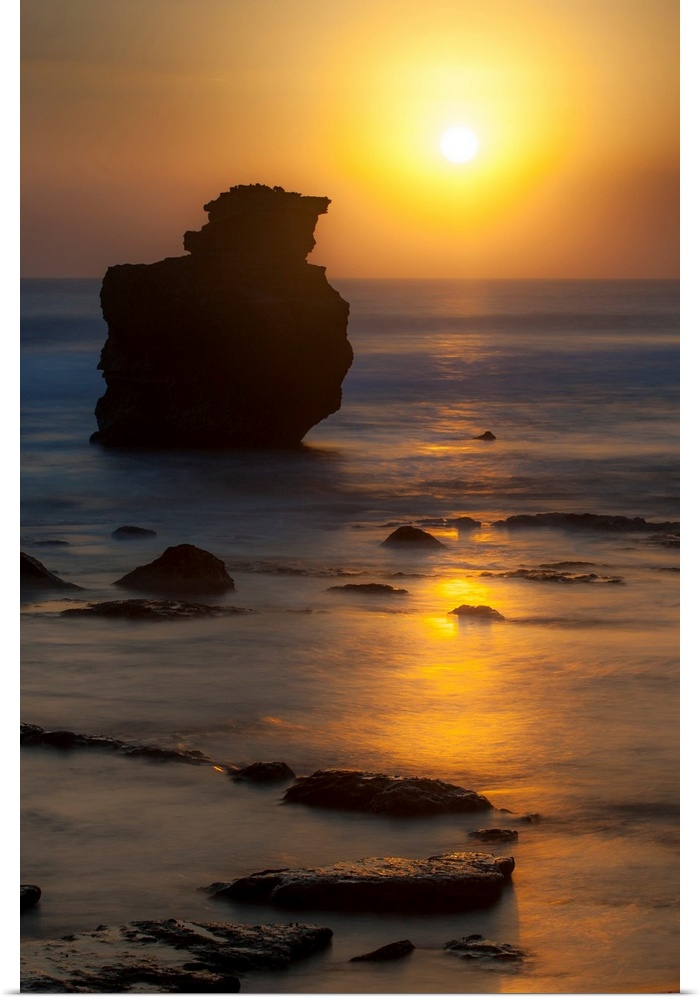 Sunset, rocks, ocean, color photography