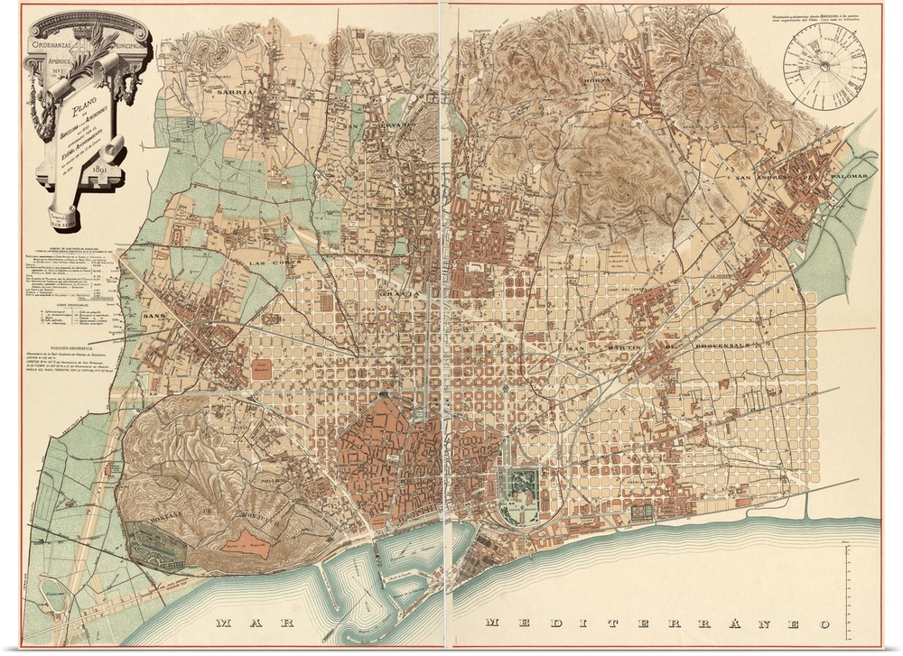 vintage Map of Barcelona