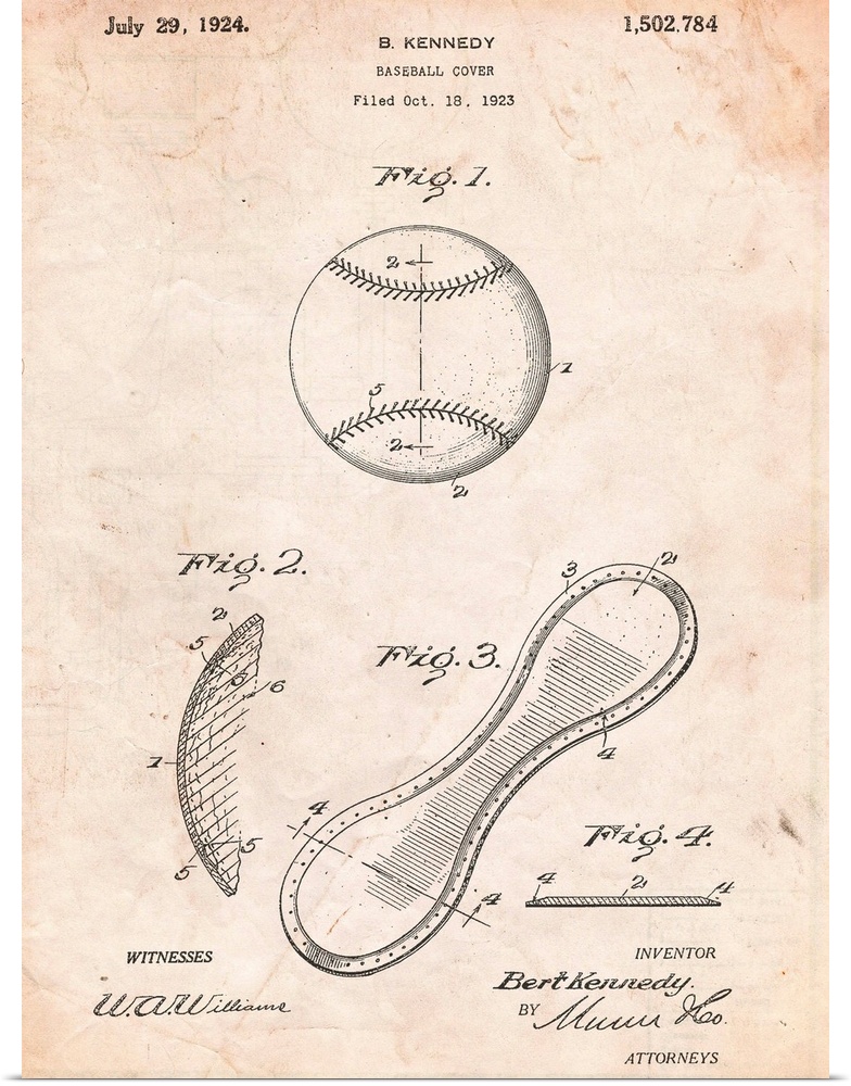 Diagram showing the parts that make up the outside of a baseball.