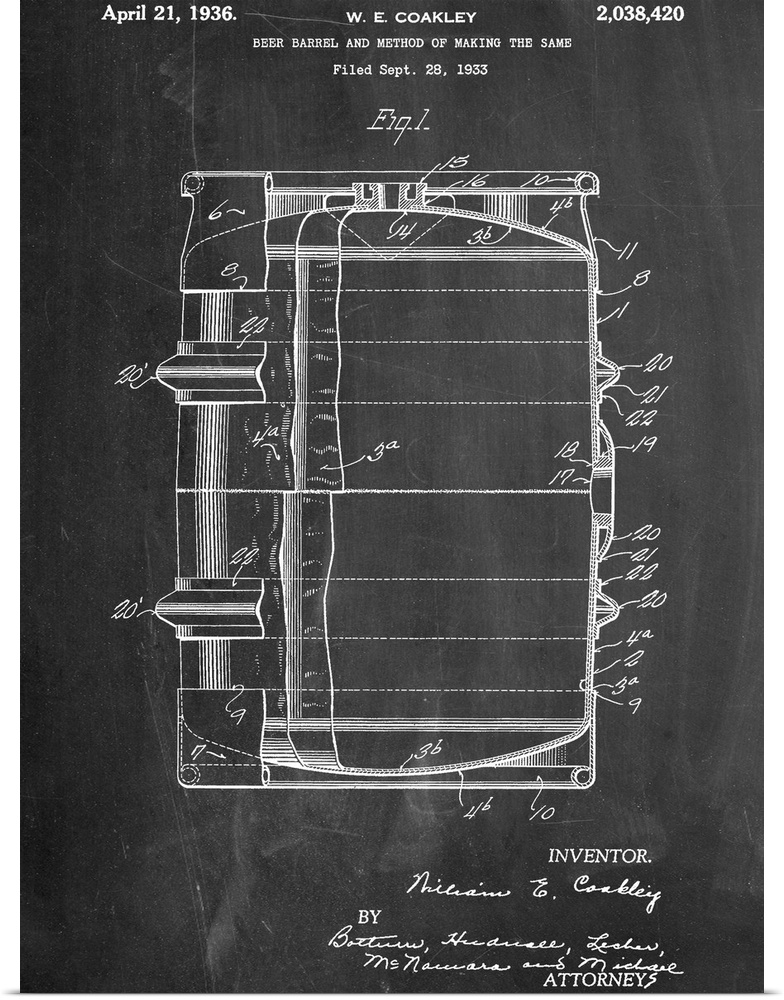 Diagram showing the measurements of a beer barrel.
