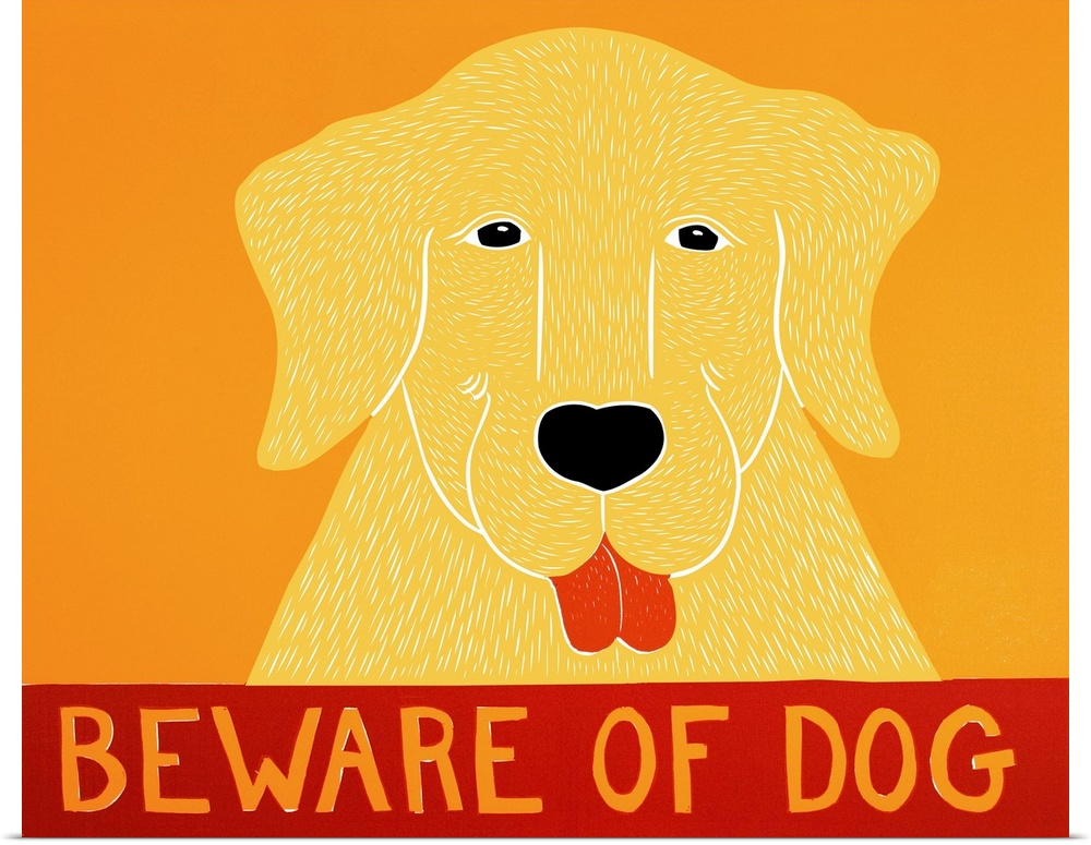 Illustrated portrait of a yellow lab with the phrase "Beware of Dog" written on the bottom.