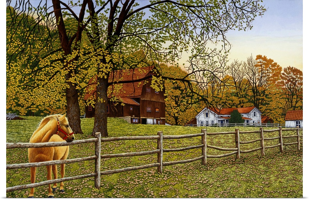 Contemporary artwork of a serene countryside scene.