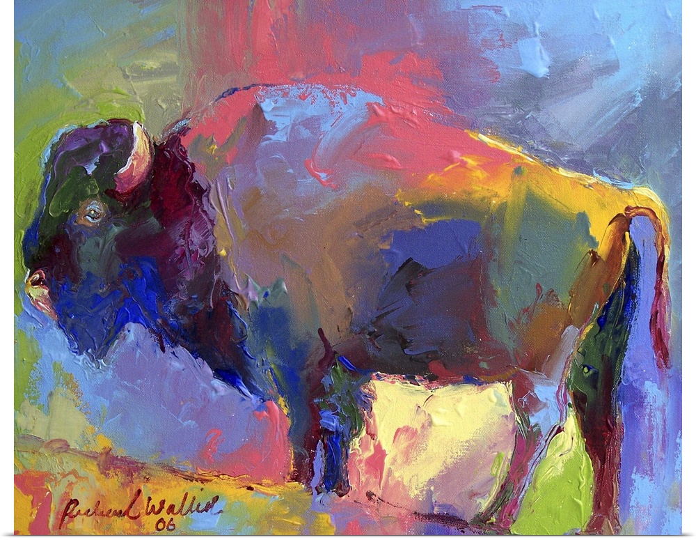 Contemporary vibrant colorful painting of a bison.