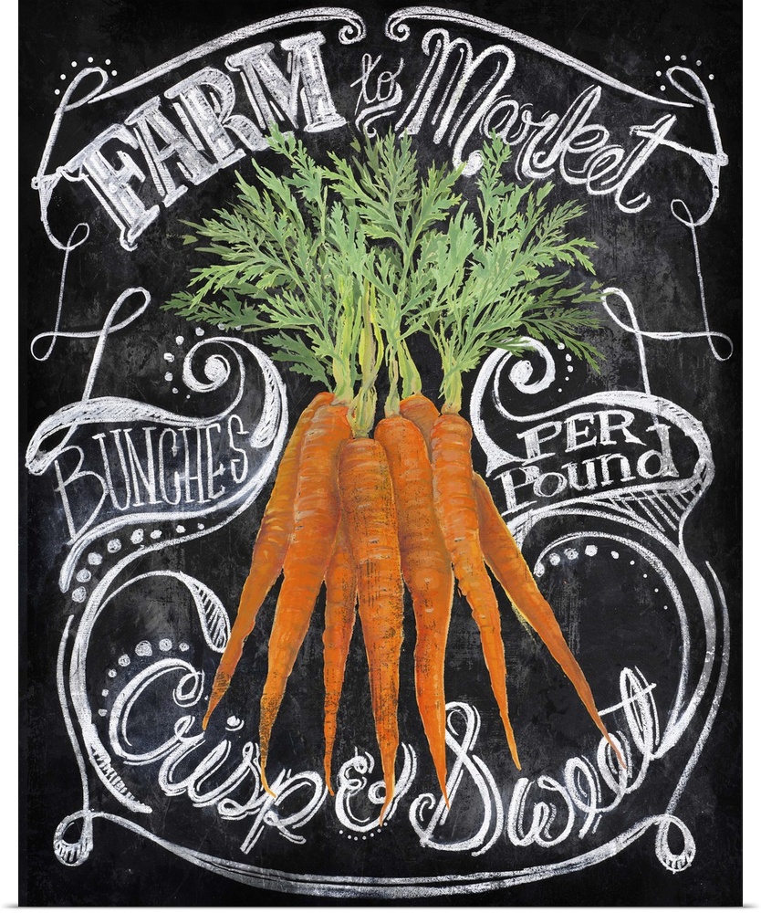 Chalkboard-style sign for fresh produce from the Farmer's Market.