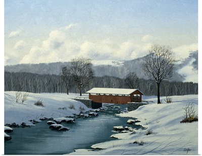 Covered Bridge Over Winter River