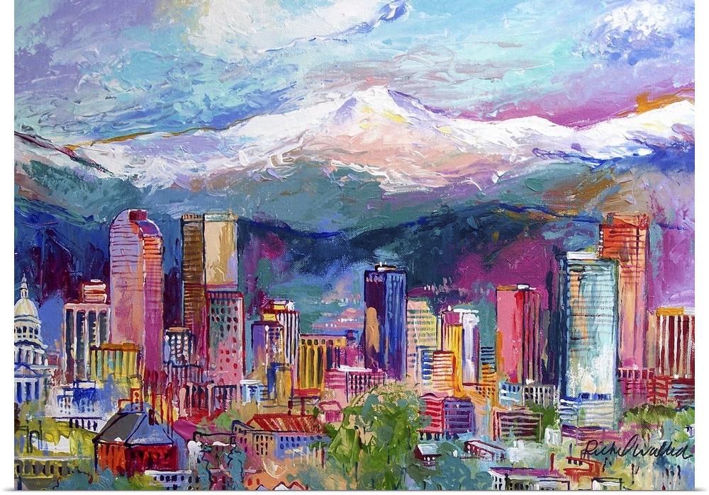 City scene with mountains in background, Denver, Colorado.