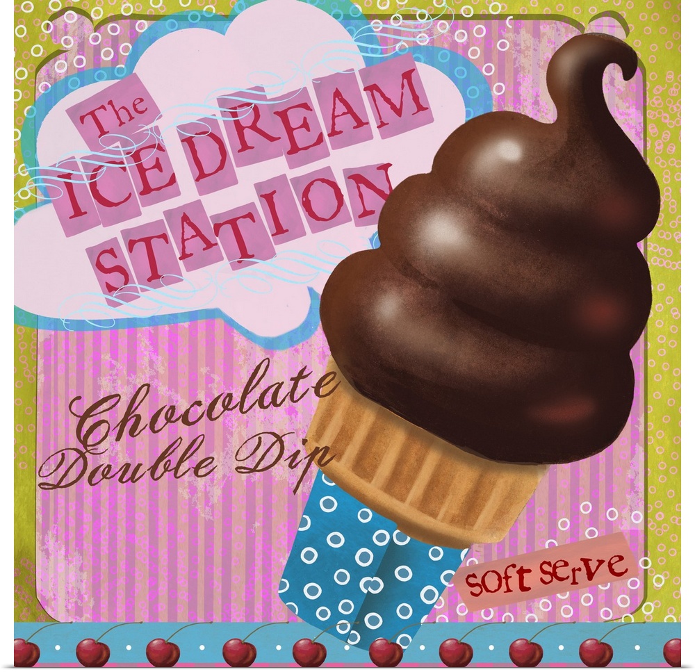 Ice cream parlor sign with Chocolate double dip cone.