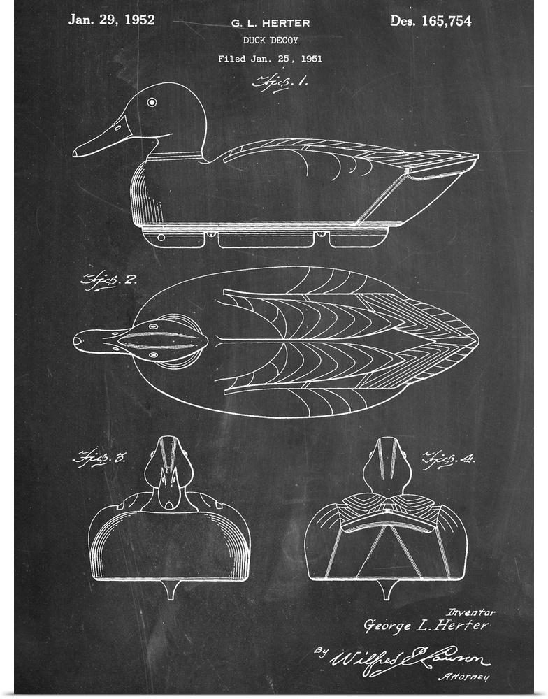 Black and white diagram showing the parts of a duck decoy.