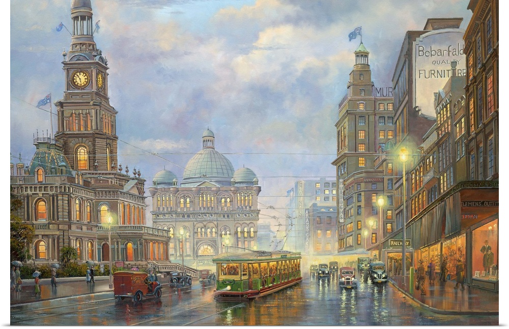 Contemporary painting of an idyllic scene of old Sydney.