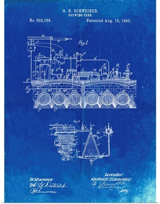 Faded Blueprint Beer Brewing Science 1893 Patent Poster