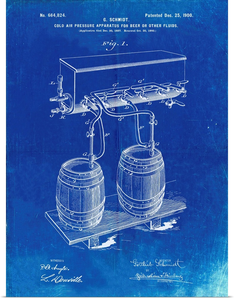 Faded Blueprint Beer Keg Cold Air Pressure Tap Poster