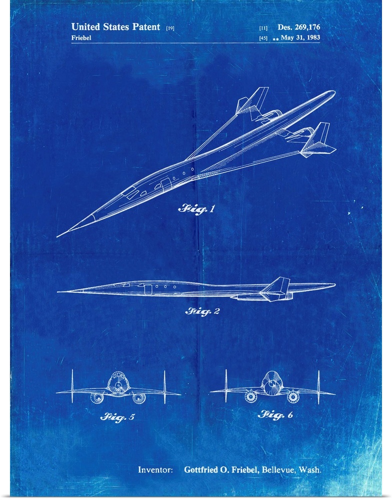 Faded Blueprint Boeing Supersonic Transport Concept Patent Poster