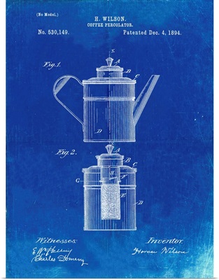 Faded Blueprint Coffee 2 Part Percolator 1894 Patent Poster
