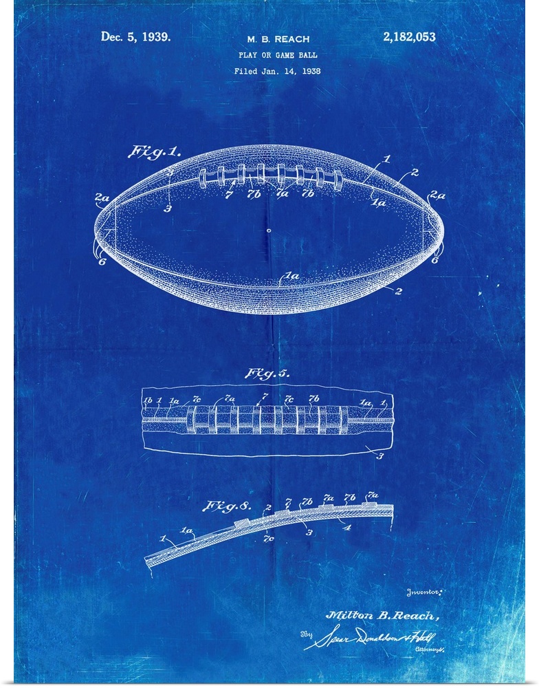 Faded Blueprint Football Game Ball Patent