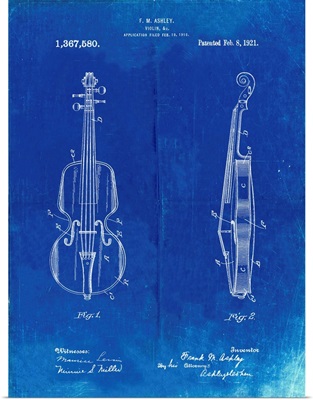 Faded Blueprint Frank M. Ashley Violin Patent Poster