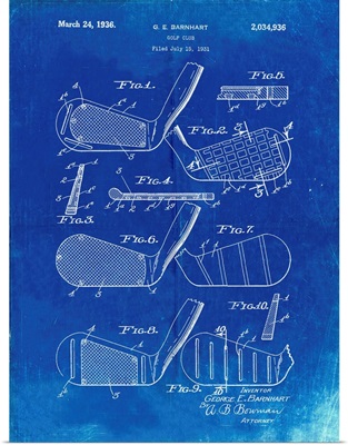 Faded Blueprint Golf Club Faces Patent Poster