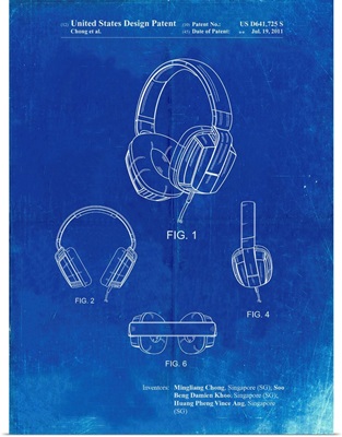 Faded Blueprint Headphones Patent Poster