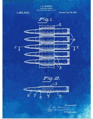 Faded Blueprint Machine Gun Bullet Carrier Belt Patent Poster