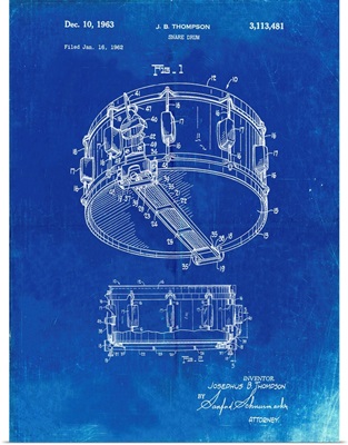 Faded Blueprint Rogers Snare Drum Patent Poster
